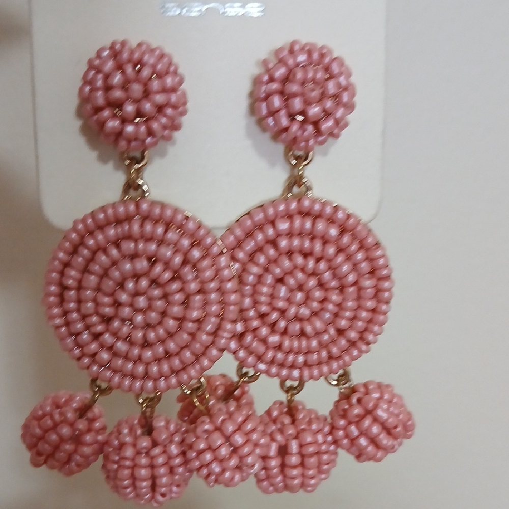 Pink Beaded Dangle Earrings